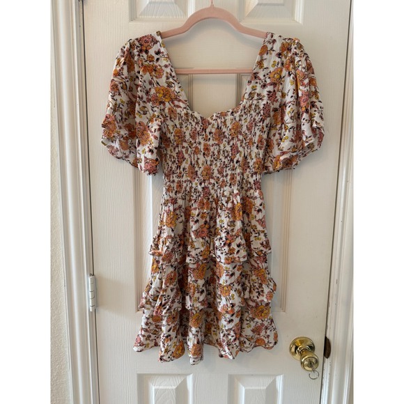 Chelsea & Violet Smocked Floral Cottagecore Mini Dress Small Boho - Picture 6 of 9